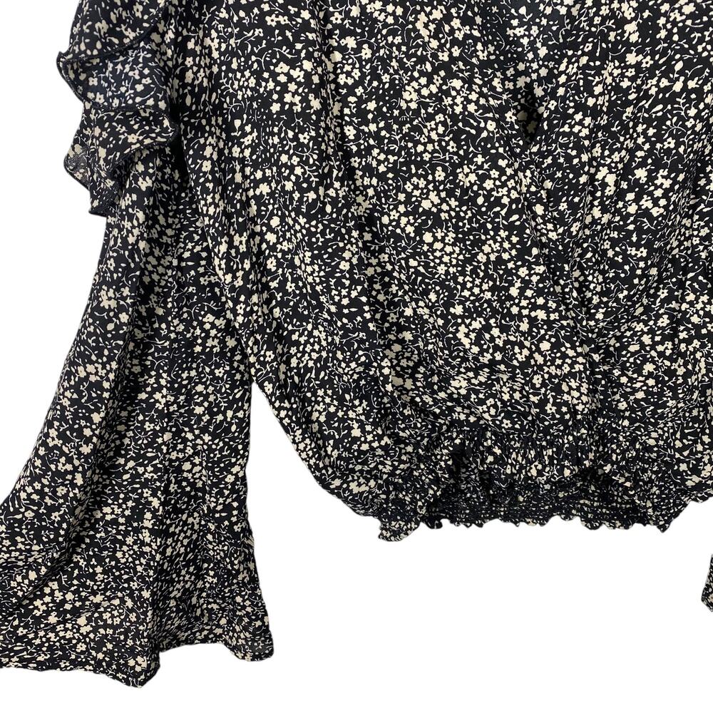 Blue Life Raven Top Floral Cold Shoulder Bell Sleeve Blouse Black Cream Women XS - Picture 8 of 11